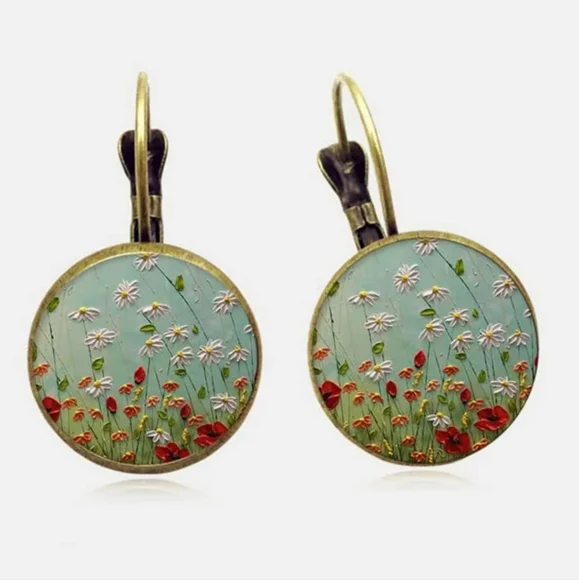 Wildflower Domed Medallion Earrings, Antiqued Bronze - Picture 4 of 4